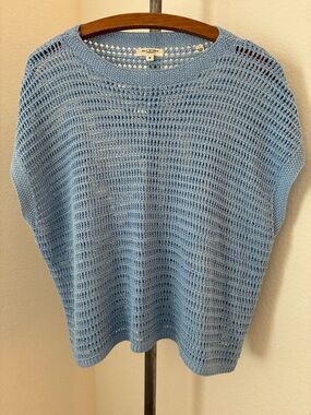 Max Studio Light Ice Icy Blue Open-Knit Sweater Vest sz M Coastal Loose Fir